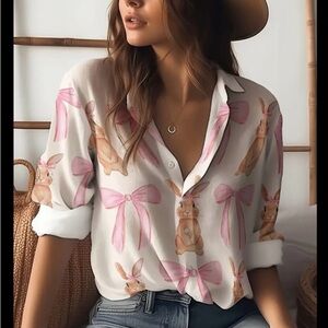 Pink Bunny Print Women's Blouse